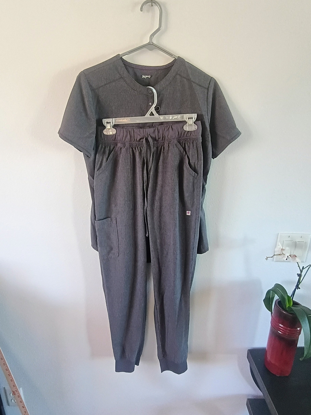 ScrubStar Small Heather Pewter Gray Jogger Scrub Set Stretch Medical Uniform